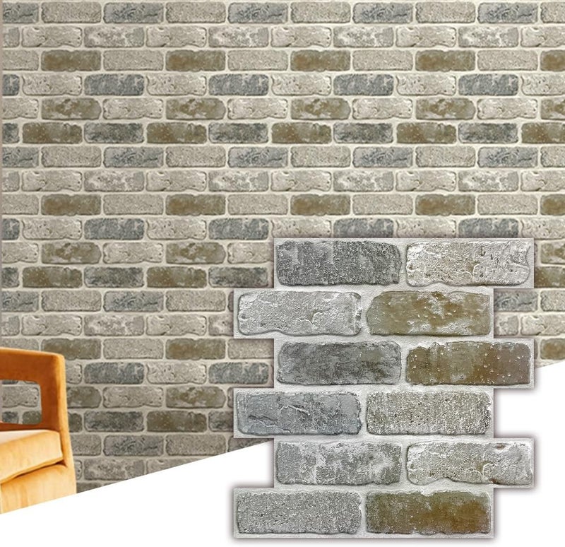 Commomy 10 Pcs 3D Faux Brick Peel and Stick -11.8"X11.8" Small Size Thin PVC Brick Wall Panels Farmhouse DIY Self-Adhesive Wallpaper Tile for Kitchen Backsplash, Living Room, RV - Image 1